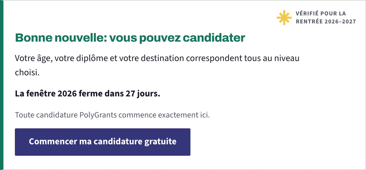 Le panneau vert confirmant que la candidature est possible, avec les jours restants dans la fenêtre