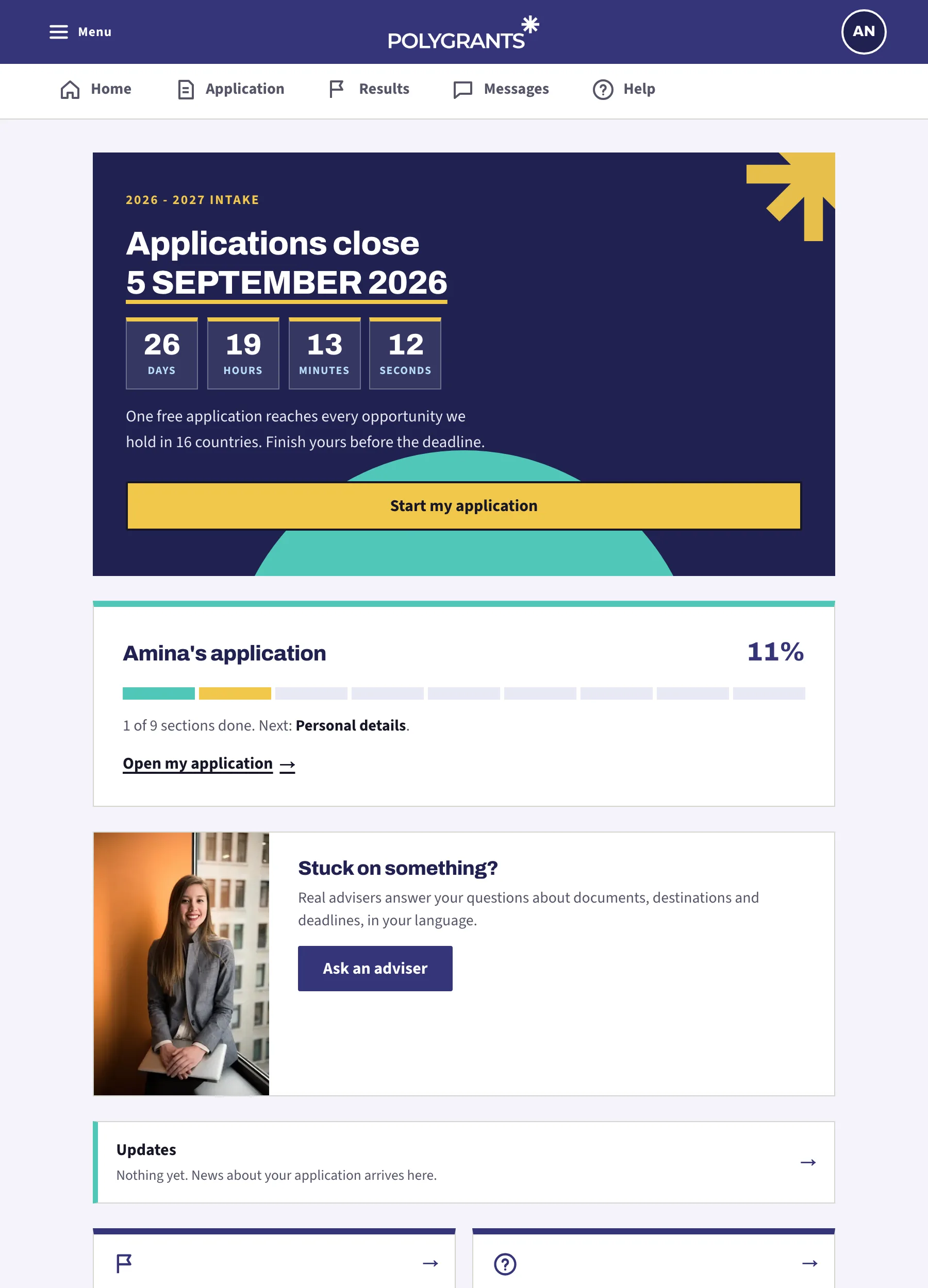 The application space that opens once both checks are done