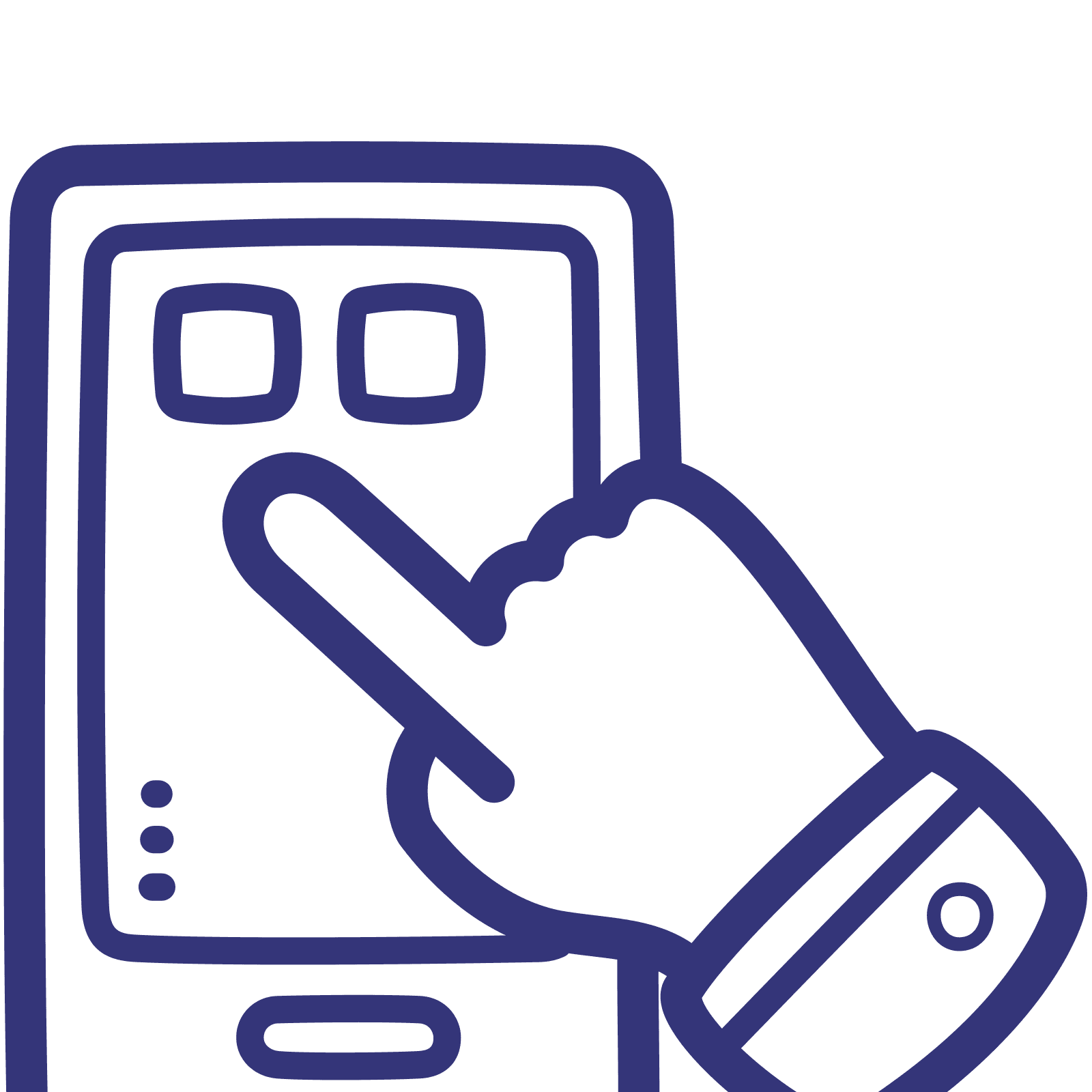 A hand tapping a phone screen, standing for an application continued from a phone